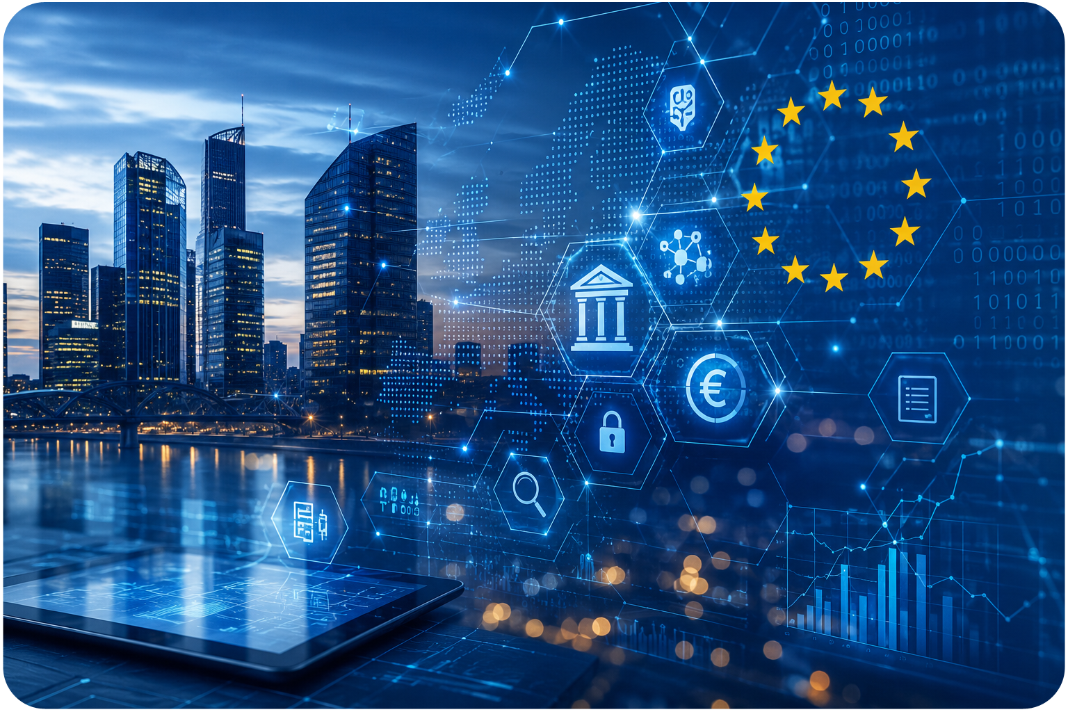 Rappresentazione digitale di mercati finanziari, infrastrutture tecnologiche e servizi innovativi